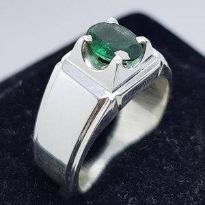 Swat Emerald ring mens Dark Green emerald rings 925 Sterling silver ring mens